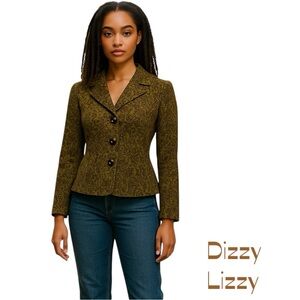 Dizzy Lizzie Green Brown Tapestry Jacket Blazer Size S